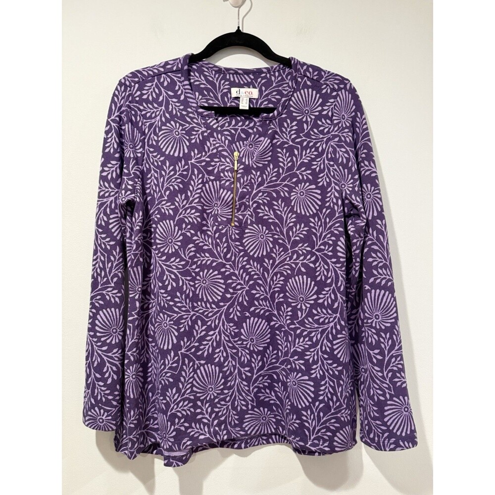 D & Co. Tunic Top Womens Small Floral 1/4 Zip Stretch Knit Travel Boho Indie